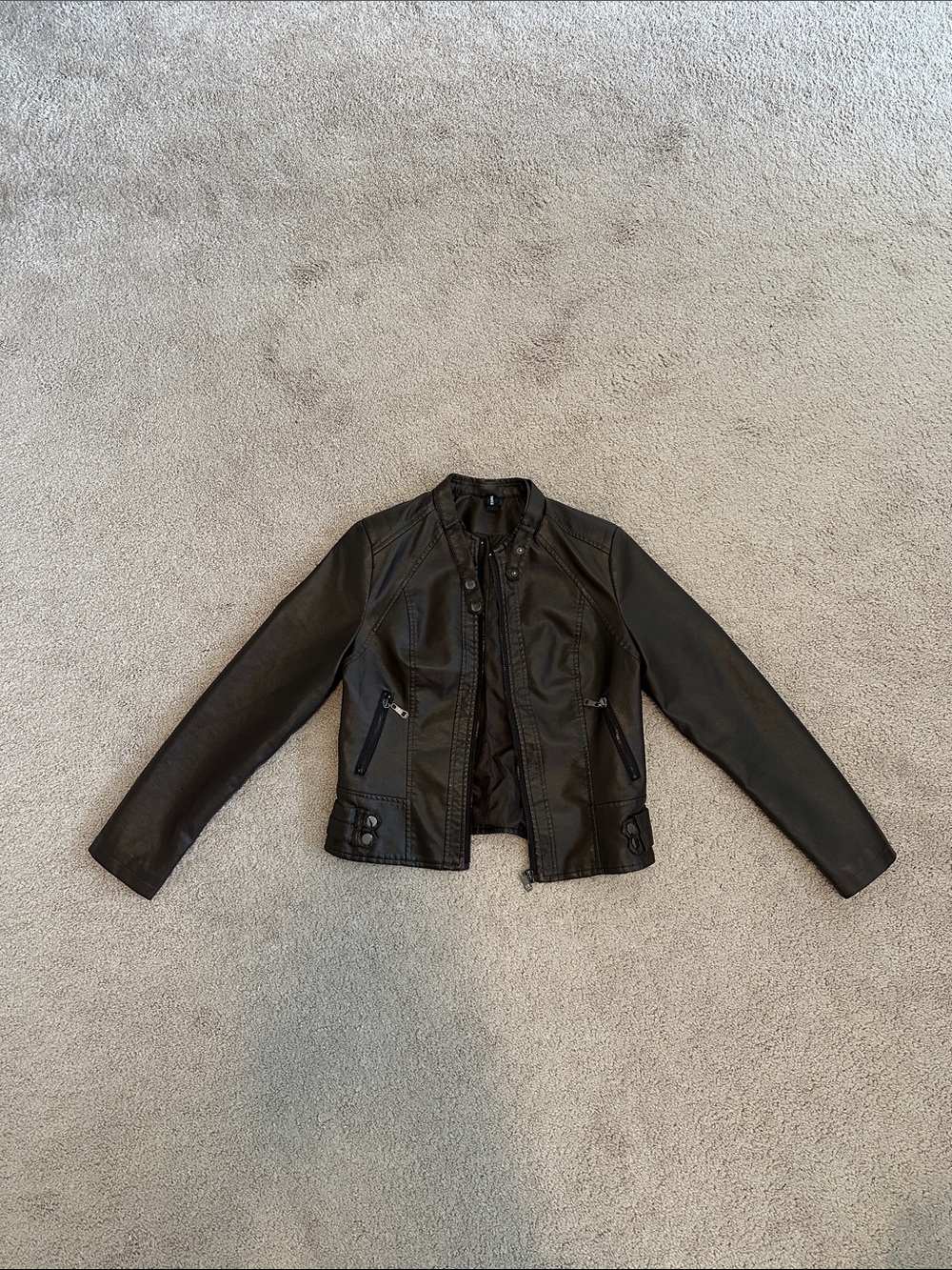 Women's Dark Brown Faux Leather Moto Jacket